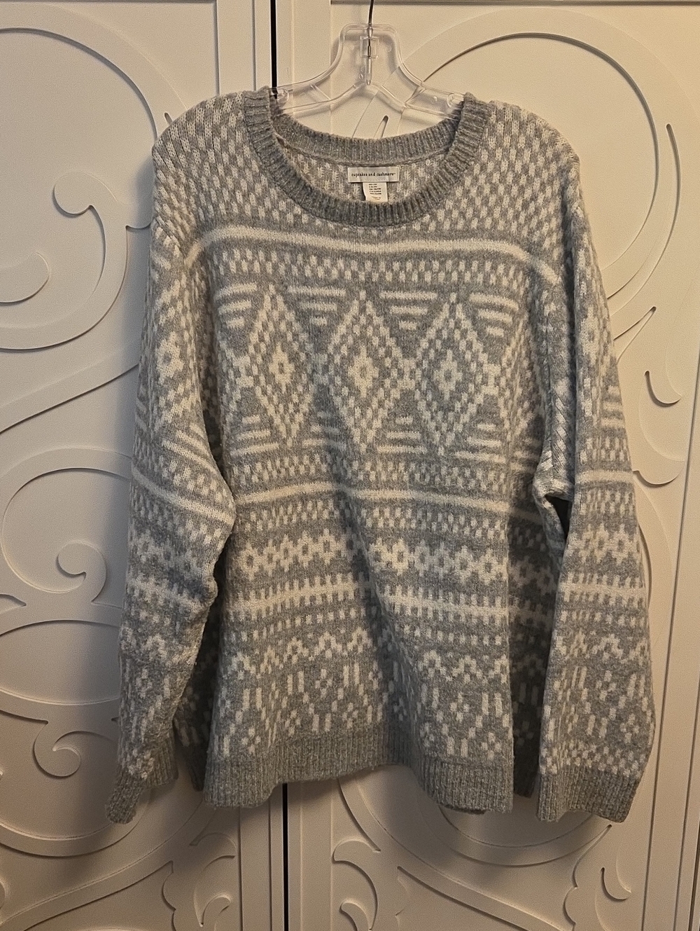 cupcakes & cashmere Gray and White Fair Isle Crewneck Sweater